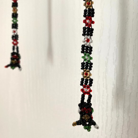 Hungarian Skinny Beaded Scarf Necklace with Black, Green, Red, White Bead Detail - Picture 3 of 12